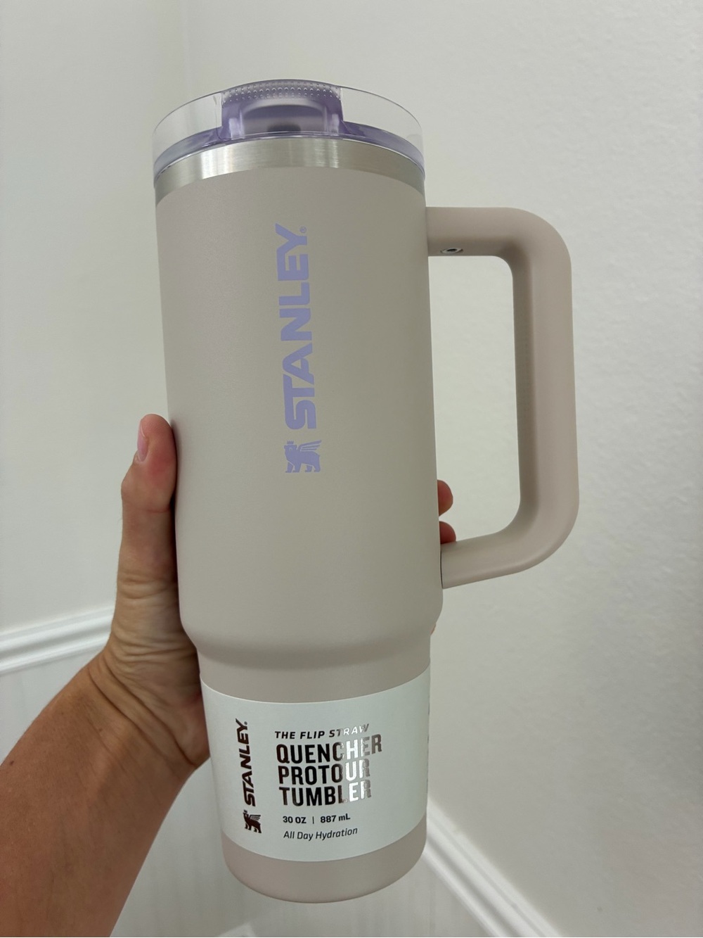 Stanley 30 oz Quencher Tumbler in Sahara with Purple Logo